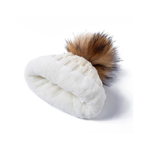 Bonnet en tricot crème unisexe avec pompon, tricoté à la main, bonnet d'hiver décontracté pour l'extérieur, taille adulte 56-58CM, chaud et confortable - Product Image 2