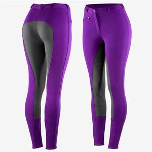 Pantalones de equitación de cintura alta para mujer, largos, de punto, de algodón y elastano, con botones, elásticos en cuatro direcciones, con bolsillos, de color liso. - Product Image 1