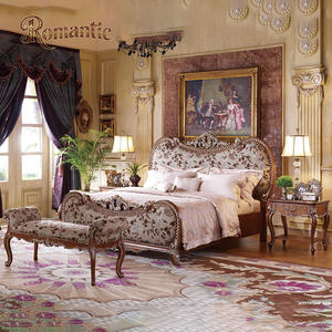 Juego de Muebles de Dormitorio de Lujo Estilo Americano, Cama Tapizada de Madera Sólida con Tallado Profundo para Interiores de Villas y Mansiones - Product Image 2