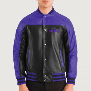 High Quality Custom Made Genuine Cowhide Leather Varsity Jacket Wholesale Custom Men's Varsity Jacket with <b>Stand</b> Collar - Product Image 1