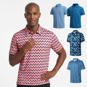 Chemises polo à manches courtes pour hommes, imprimées, motif géométrique, séchage rapide, décontractées, en polyester tricoté, coupe classique - Product Image 5