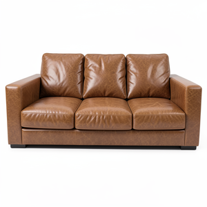 Sofá Moderno de Lujo en Cuero Vacuno Genuino con Brazos Cuadrados, Estructura Sólida y Tapicería Premium para Salas de Estar - Product Image 1