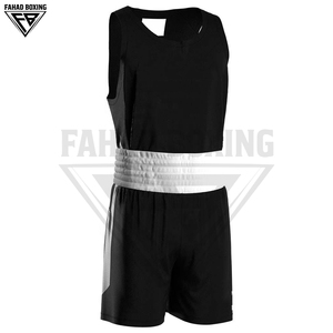 Uniforme de Boxeo Premium 100% Poliéster Satinado, Personalizado en Contraste Blanco y Negro, Conjunto de Camiseta sin Mangas y Pantalones Cortos para Hombre - Product Image 3