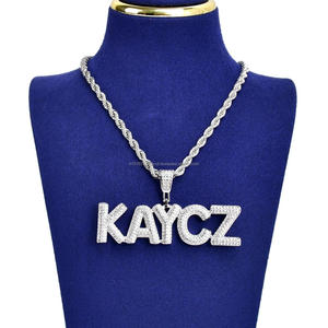 Designer Style " KAYCZ " <b>Block</b> <b>Letter</b> Pendant Necklace With Lab grown Diamond Stones 925 Sterling Silver Rope Chain - Product Image 1