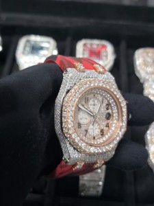 Reloj Cronógrafo Mecánico de Lujo de Acero Inoxidable con Moissanita, Tono Oro y Plata, Esfera Totalmente Pavimentada, Estilo Hip Hop Brillante - Product Image 2