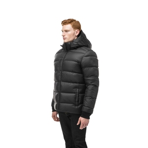 Chaqueta Acolchada Negra con Capucha para Hombre, Cuello Alto, Cierre de Cremallera, Impermeable, Abrigo de Invierno, Relleno Grueso de Poliéster, Estilo Casual - Product Image 4