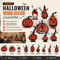 Decoraciones de Halloween de madera al por mayor: Calabaza rústica y casa de pájaros decorativa para exhibición minorista