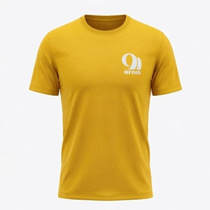 T-shirt Ornis pour homme, jaune, à manches courtes, col rond, respirant, tricoté, ample, décontracté, sportswear, 100 % coton jersey compressé - Product Image 1