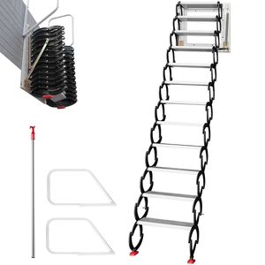 Escalera Plegable de Aluminio Negra para Acceso al Ático, de 12 Peldaños, Montada en la Pared - Product Image 1
