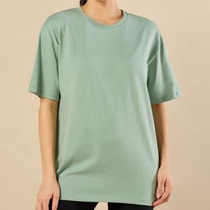 T-shirt en jersey 100 % viscose uni, doux au toucher, brodé, orné de perles, style hip-hop, personnalisé, à manches courtes, ourlet incurvé, coupe classique pour femme - Product Image 4