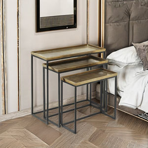 ชุดโต๊ะคอนโซลเหล็กและอะลูมิเนียมสำหรับบ้านห้องนั่งเล่นมาใหม่3ชิ้นดีไซน์ไม่เหมือนใครตกแต่งด้วยสีทอง - Product Image 2