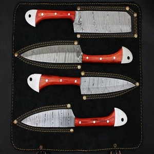 A&M ENTERPRISES 4 Piece Damascus Pattern Kitchen <b>Knife</b> <b>Set</b> Red Wooden Handles Eco-Friendly Handmade Professional Survival <b>Knives</b> - Product Image 3