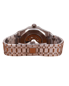 Montre de luxe pour homme en or blanc, sertie de diamants taillés, motif épines, entièrement pavée de moissanite, mouvement à quartz classique avec date, verre résistant à l'eau - Product Image 4