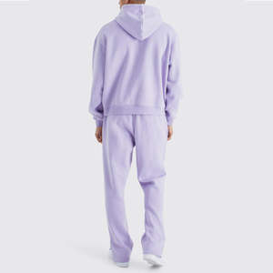 ชุดเซ็ตแทรคสูททรงขาบานแบบย้อมสีเอซิดวอช ผ้าฝ้าย 100% สำหรับฤดูหนาว คอฮู้ดดีไซน์ใหม่ คุณภาพสูง ลายเรียบ ขายส่ง - Product Image 2