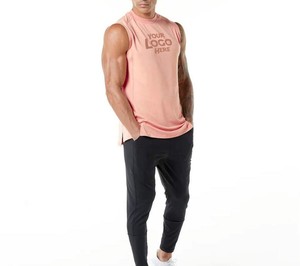 Débardeur de sport OEM personnalisé, T-shirt sans manches découpé, impression sur maillot de corps, maillot de corps pour hommes en Spandex/Coton avec design frontal - Product Image 2