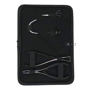 Kit de herramientas para extensiones de cabello negro directo de fábrica con agujas para separar el cabello, mini tijeras, clips de sujeción y alicates para extensiones de cabello - Product Image 1