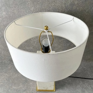 Modern Marble Accent Lamp Featuring Solid <b>White</b> Stone Construction Elegant Geometric Profile Refined Metal Details Warm Decor - Product Image 3
