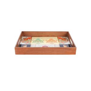 Designer Wood Serving Tray with Enamel Print Designs for Weddings Hotels Handicraft Evening Dinner Serve Economically Priced - Product Image 3