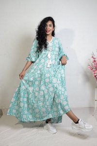 Femmes filles imprimé pur coton Maxi robe indien bloc imprimé décontracté été soirée à la mode en gros longue Midi en vrac - Product Image 5