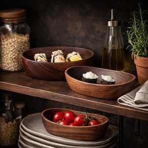 Tazón de Madera de Acacia Hecho a Mano, Diseño Creativo en Forma de Bote, Vajilla Moderna de Lujo para el Hogar, para Postres, Frutas y Ensaladas de Kimchi - Product Image 2