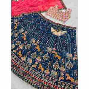 การออกแบบผ้าจอร์เจียเจ็ตผ้าไหมปักลายงานเย็บปักถักร้อย lehenga choli กับ dupatta rama - Product Image 4