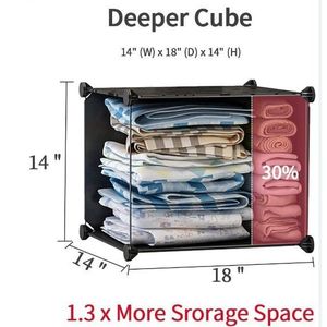 8 Contenitori Cubici Impilabili in Plastica, Armadio Modulare Multifunzionale con Asta Appendiabiti Design RT - Product Image 6