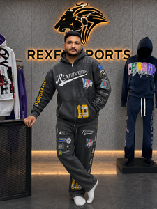 Ensemble de survêtement personnalisé pour homme, sweat à capuche zippé en polaire premium et pantalon de survêtement, impression multicolore, broderie, patch, streetwear - Product Image 3