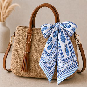 Organic Cotton <b>Square</b> <b>Scarf</b> Blue White Striped Pattern Casual Spring Summer Headwear 53x53cm Unisex Bandana Handkerchief - Product Image 5