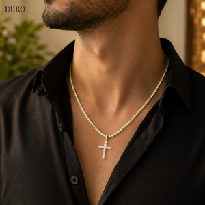 Custom 925 Sterling Silver Cross <b>Pendant</b> Necklace Round Shape Cut Diamond Men's Everyday Wear - Product Image 3