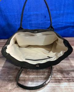 Large <b>Black</b> Crocodile Pattern Genuine Leather Fashion Tote <b>Bag</b> with Zipper Closure <b>Top</b> <b>Handle</b> Shopping <b>Bag</b> Daily Use - Product Image 4