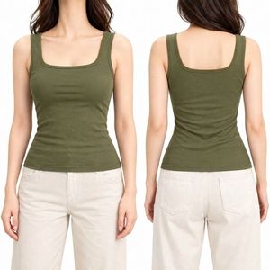 Débardeur blanc personnalisé pour femme, en coton, col rond, coupe ajustée, minimaliste, décontracté, pour l'été et le quotidien - Product Image 6