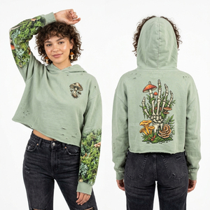 Vente en gros : Sweat à capuche sans manches pour femme, effet vieilli, imprimé graphique tête de mort, vert olive, bords bruts, coupe muscle, fournisseur de streetwear personnalisé - Product Image 4