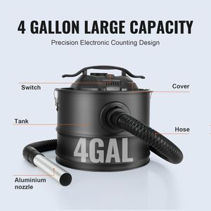 Aspiradora de cenizas de 4 galones con potente succión de 1200W, manguera flexible de 47.2 pulgadas, nueva y usada, para chimeneas y pellets - Product Image 3