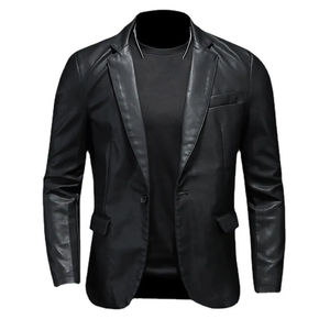 Blazer en cuir PU à simple boutonnage pour homme grande taille, veste de costume décontractée pour le bureau et les occasions formelles - Product Image 1
