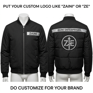 Chaqueta Bomber de Poliéster Pongee Premium de 320 GSM, Negra, con Paneles Acolchados, Bordado Personalizado, Logotipo por Transferencia Térmica, OEM - Product Image 1