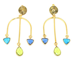 Pendientes Colgantes de Metal de Latón Chapado en Oro de 18K con Diseño de Alambre de Moda de Lujo, Cuarzo Hidro de Corte a Cuadros y Diseño Atemporal, Venta al por Mayor - Product Image 4