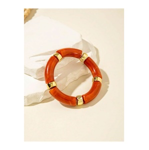 Geometric Resin <b>Bangle</b> <b>Bracelet</b> with Gold Plated Accents Vintage Style Unisex Fashion Jewelry from India - Product Image 1