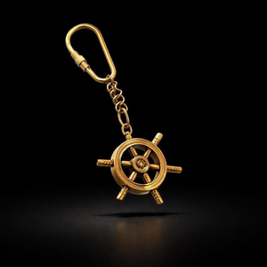 Porte-clés artisanal vintage en laiton en forme de roue de bateau, accessoire de collection nautique et maritime, cadeau - Product Image 3