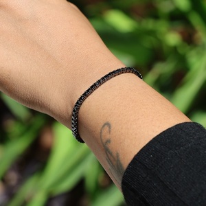 Black Diamond Tennis <b>Bracelet</b> Unisex 6.75 Inch Sterling Silver Rose Gold Plated Lab Grown Chain Link <b>Bangle</b> Romantic Wedding - Product Image 1
