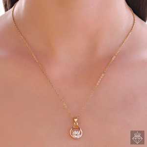 Collar con colgante fino deslumbrante redondo y marquesa geométrica PRAO - Product Image 3