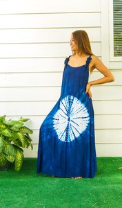 Nuevo diseño de moda Tie Dye Maxi vestido multicolor patrón sólido estilo lindo manga Lino cintura Natural vacaciones orden modelo - Product Image 3