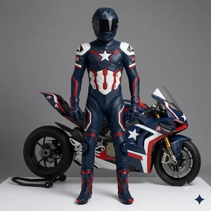 Combinaison de course moto style super-héros Captain, intégrale en cuir PU respirant 220g, imperméable, unisexe, toutes saisons, équipement moto - Product Image 1