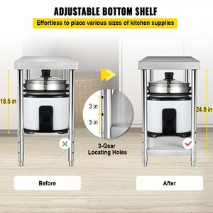Heavy Duty 48X18X34 pollici in acciaio inossidabile tavolo di preparazione regolabile sotto scaffale 550lbs capacità di carico cucina commerciale - Product Image 5