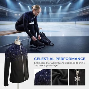 เสื้อแจ็คเก็ตฝึกซ้อมเต้นรำสำหรับเด็กผู้หญิง ประดับเพชรหรูหรา พรีเมียม เหมาะสำหรับการฝึกสเก็ต - Product Image 2