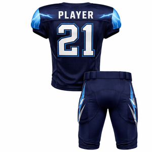 Vêtements de sport d'équipe respirants en gros : Maillot et pantalon de football américain personnalisés pour hommes, motif éclair bleu - Product Image 2