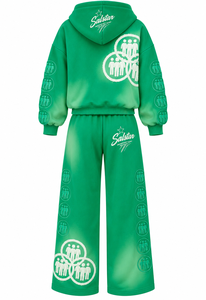Ensemble de survêtement vert personnalisé 2 pièces : sweat à capuche et pantalon large unisexe, tenue de sport décontractée, ensemble de jogging avec logo personnalisé imprimé - Product Image 2