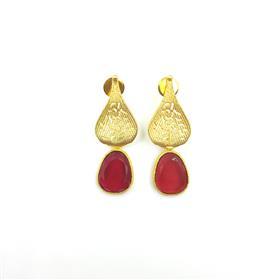 WHOLESALE <b>RED</b> MONALISA GEMSTONE GOLD PLATED <b>EARRINGS</b> <b>RED</b> MONALISA GEMSTONE GOLD PLATED <b>EARRINGS</b> WITH TRENDY DESIGN - Product Image 5