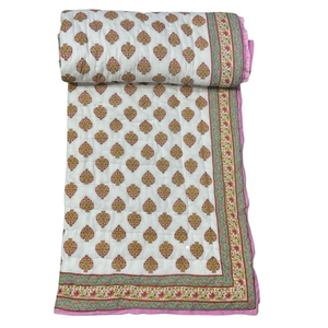 Couette indienne traditionnelle en coton, imprimée à la main, motif floral, réversible, écologique, taille simple, toutes saisons, pour hôtel et maison - Product Image 1