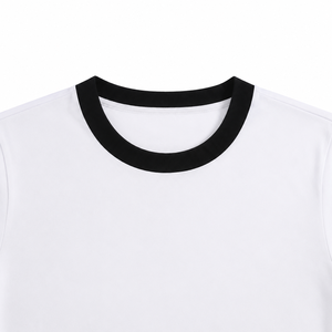 Custom <b>Men</b>’s White Ringer T Shirt <b>Black</b> Contrast Crew Neck Sleeve Cuffs Blank Retro Short Sleeve Casual Tee - Product Image 3