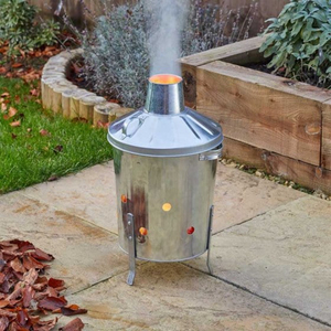 Incinérateur de jardin en métal galvanisé au design antique, bac à feu extérieur pour brûler les déchets avec couvercle et trous pour les feuilles - Product Image 5